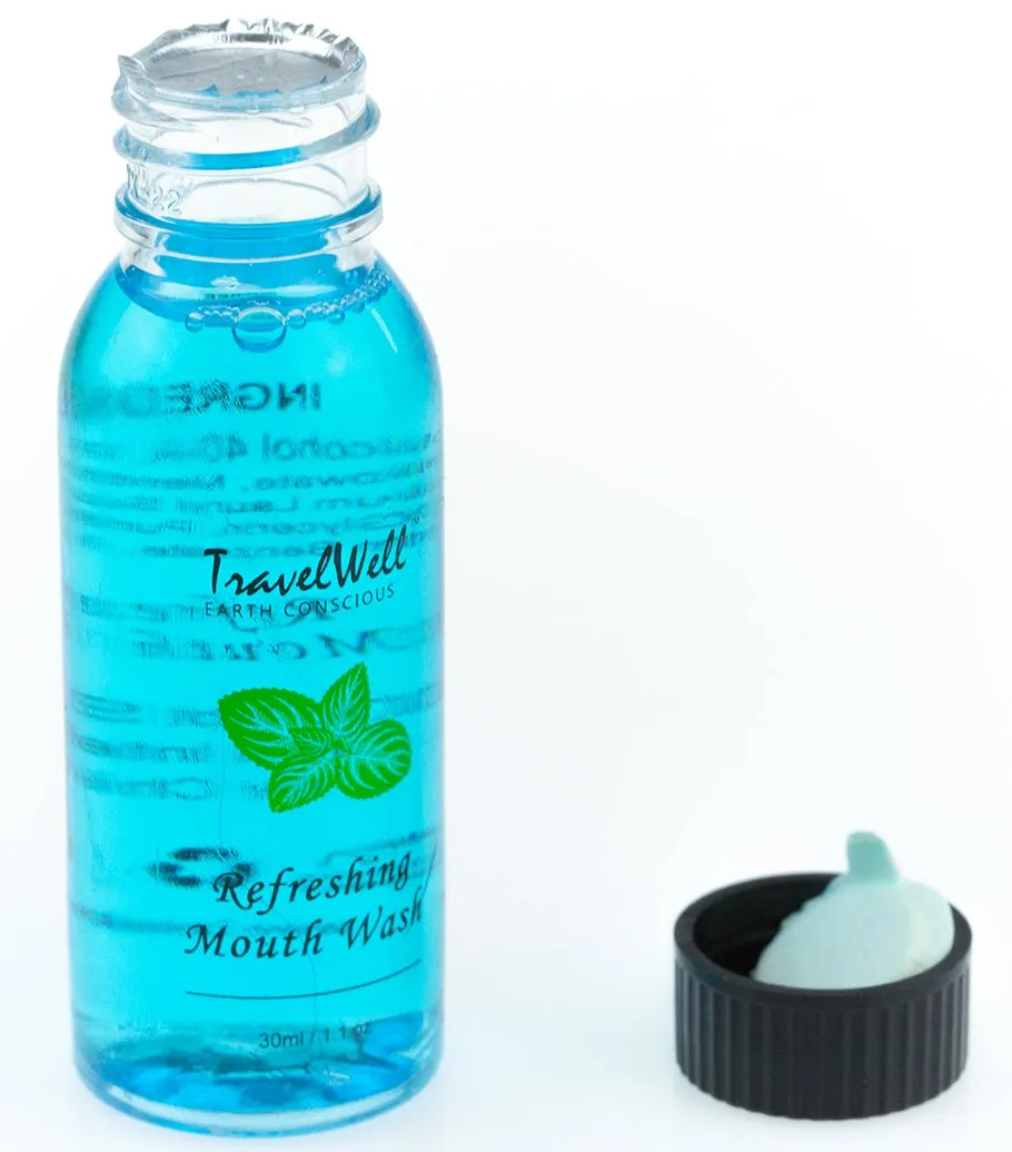 Hotel Toiletries Amenities Bulk Individually Wrapped 30ml Shampoo & Conditioner 2 in 1, Round Tissue Pleated 28g Cleaning Travel Soap In Bulk, 1FLOZ Disposable Outlast Mouthwash 30 Each, 90 Pcs