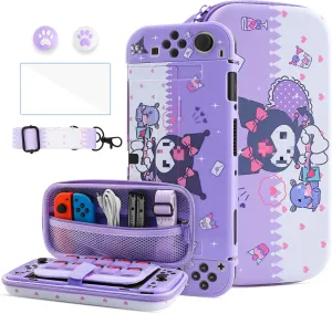 HYPERCASE Cute Switch OLED Carrying Case of Purple Bunny, with Hard Protective Cover for OLED Console, Screen Protector, Shoulder Strap & 2 Thumb Caps