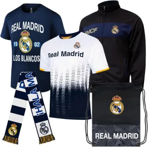 Icon Sports Ultimate Fan Pack: Officially Licensed CF Real Madrid Soccer Bag, Scarf, Jacket & Shirts 5 Piece Value Set