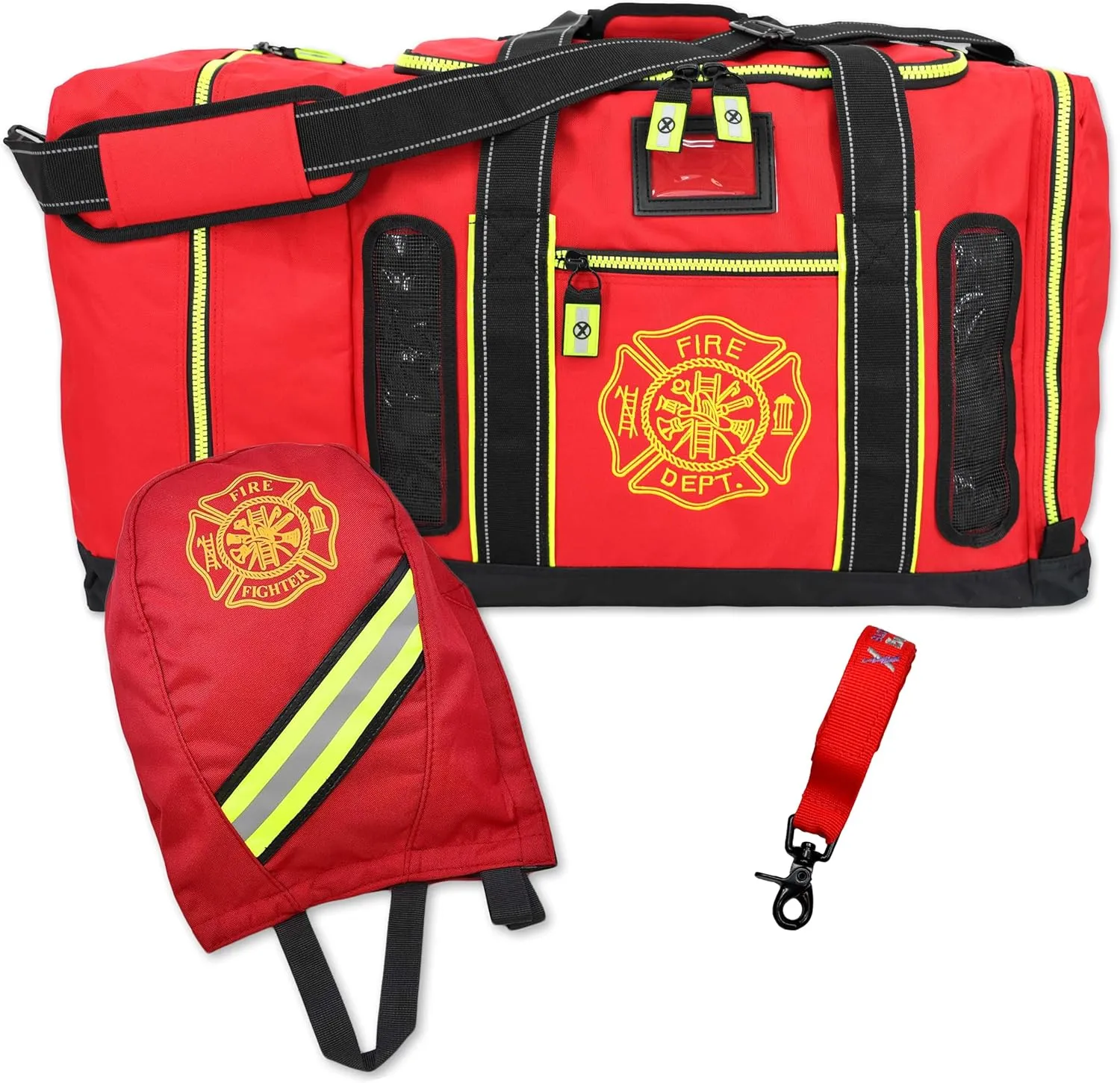 ightning X Products - Step-In Turnout Gear Bag Package - Includes Quad-Vent Turnout Bag, SCBA Mask Bag, Shoulder Strap & Glove Holder Red