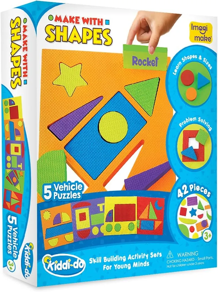Imagimake Make with Shapes | Vehicle Theme Shape Puzzle| Preschool Learning Activities | Toddler Toys | Montessori Toys for 3 Year Old