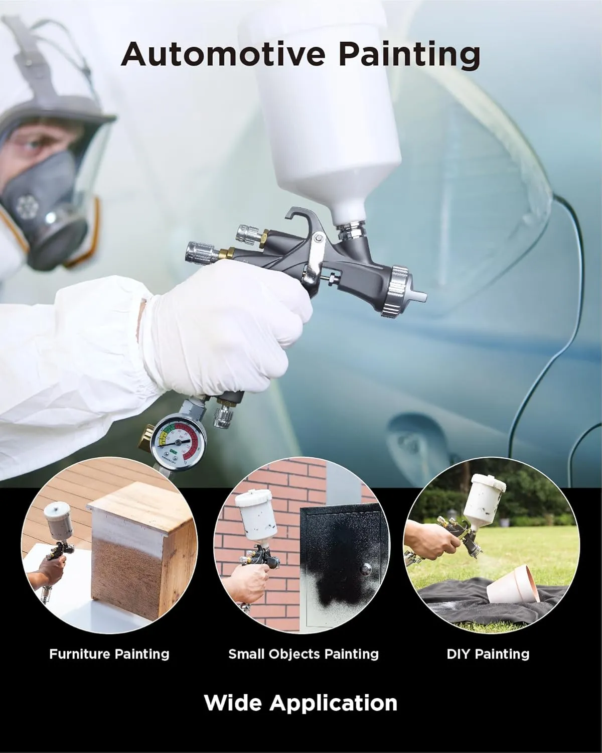 InoKraft D1 LVLP Air Spray Gun Basic Kit, Ease of use, Paint Gun for Cars & House DIY Painting, 1.3mm Nozzle, with Paint Sprayer Accessories