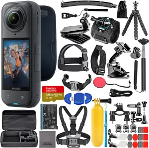 Insta360 X5 8K 360 Waterproof Action Camera with PureVideo AI, Stabilization, 185-Min Battery Life (CINSAAHA_X501)   50-in-1 Accessory Kit   128GB Card   More Kit