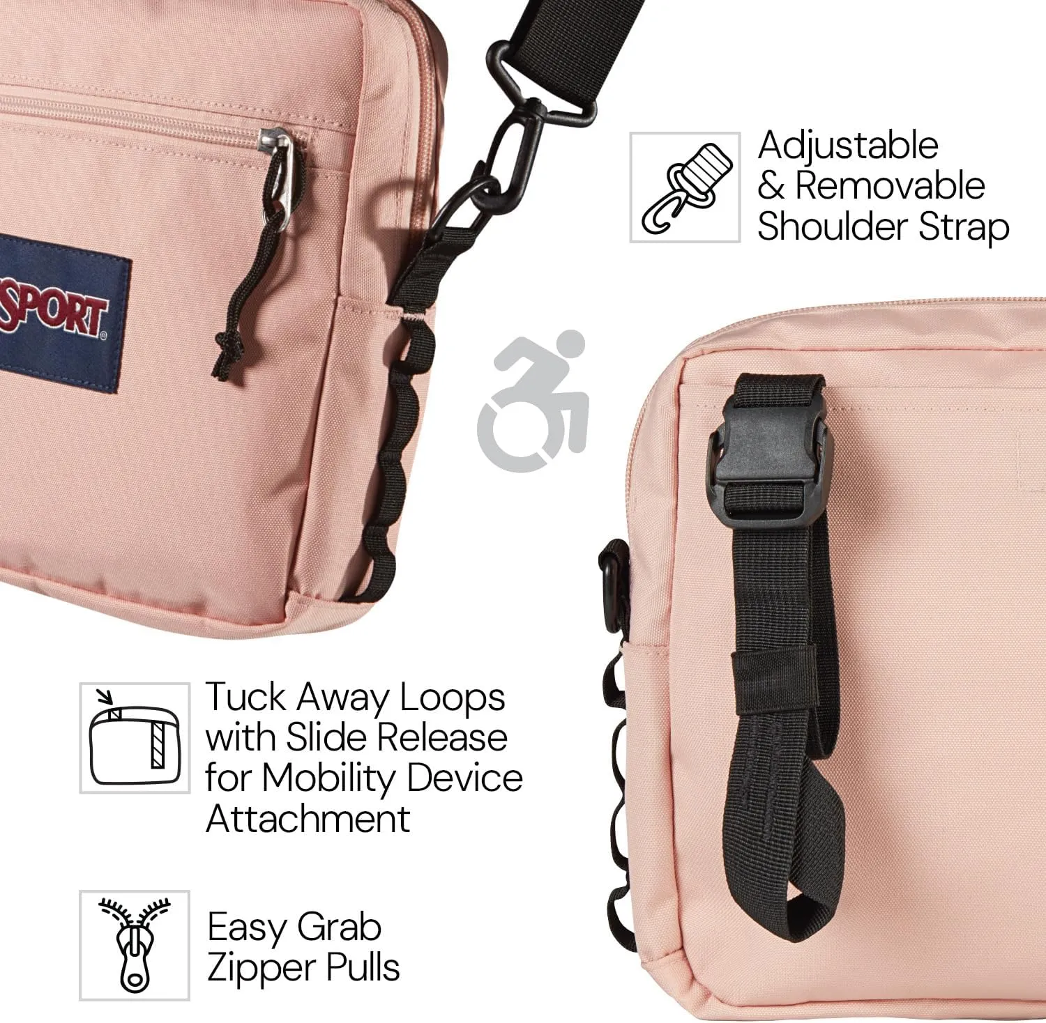 JanSport Central Adaptive Accessory Bag – Wheelchair & Walker Compatible, Versatile Carry Options, Tuck-Away Adjustable Loops, SaniStash Pocket for Easy Access, Cyberspace Galaxy