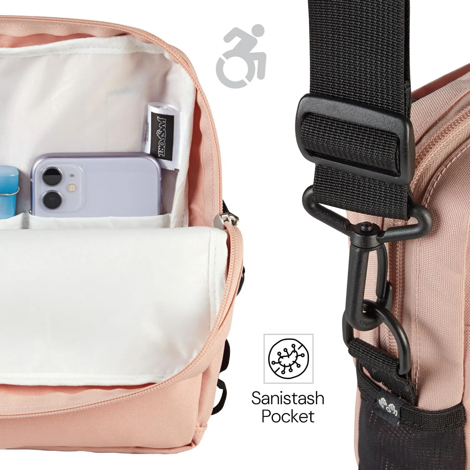 JanSport Central Adaptive Accessory Bag – Wheelchair & Walker Compatible, Versatile Carry Options, Tuck-Away Adjustable Loops, SaniStash Pocket for Easy Access, Cyberspace Galaxy