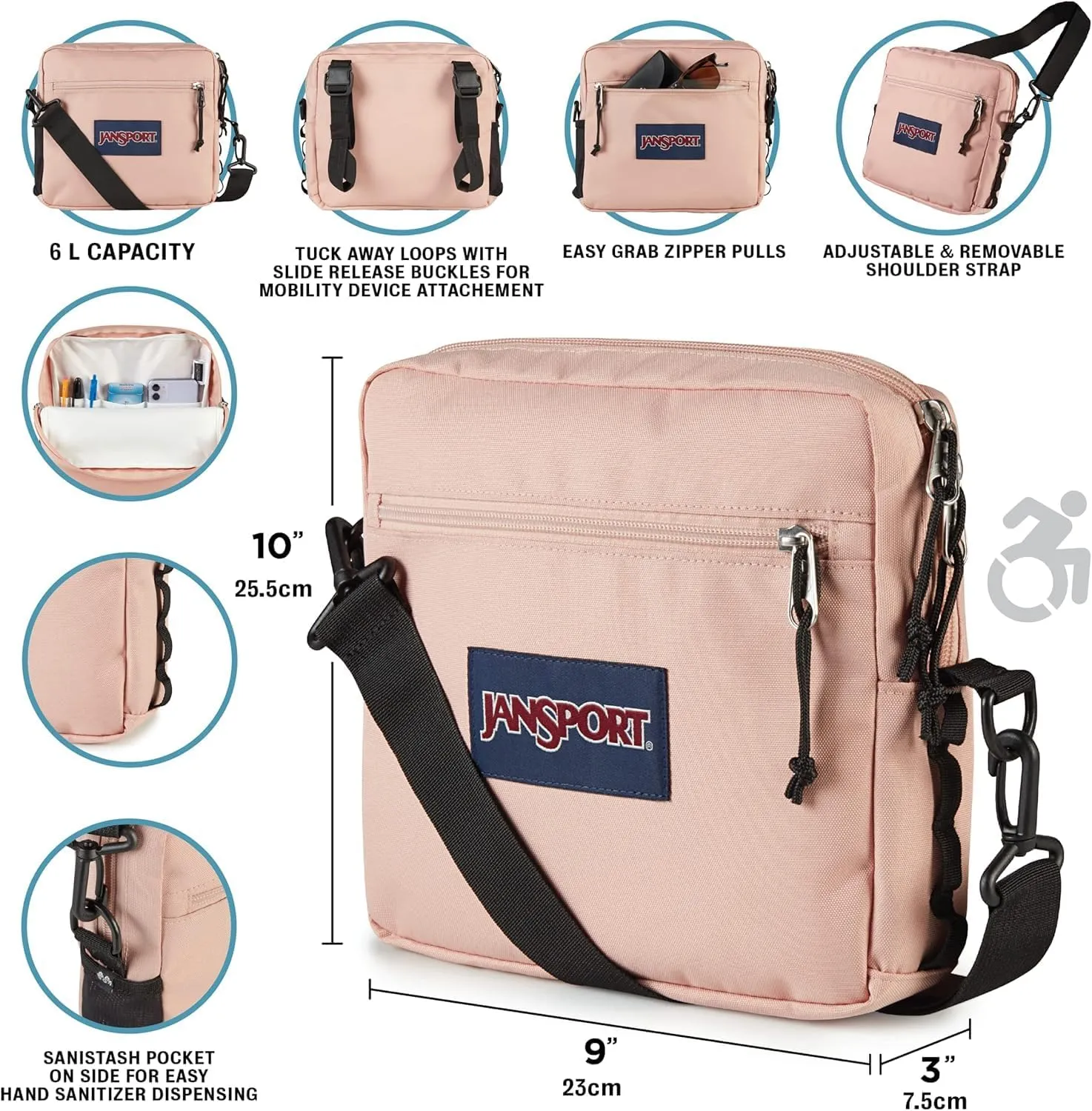 JanSport Central Adaptive Accessory Bag – Wheelchair & Walker Compatible, Versatile Carry Options, Tuck-Away Adjustable Loops, SaniStash Pocket for Easy Access, Cyberspace Galaxy