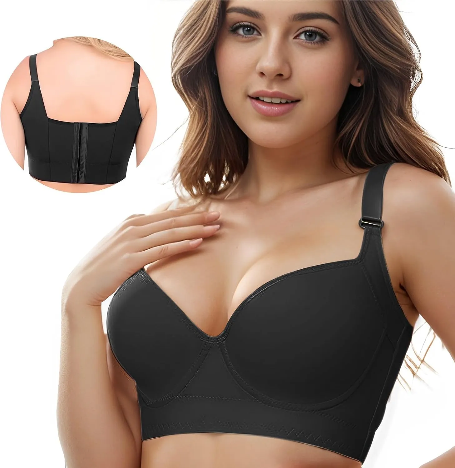 JishinGal Women's Push Up Bra Hide Back Fat Full Coverage Uplift Shapewear Bras for Women Back Fat Smoothing