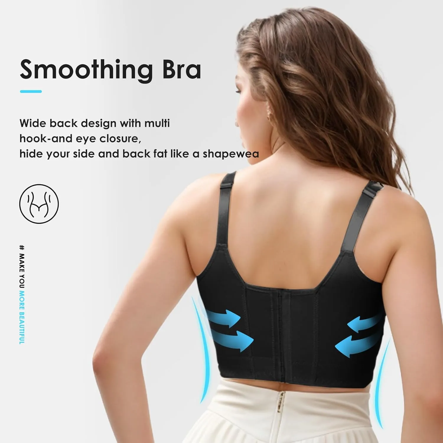 JishinGal Women's Push Up Bra Hide Back Fat Full Coverage Uplift Shapewear Bras for Women Back Fat Smoothing