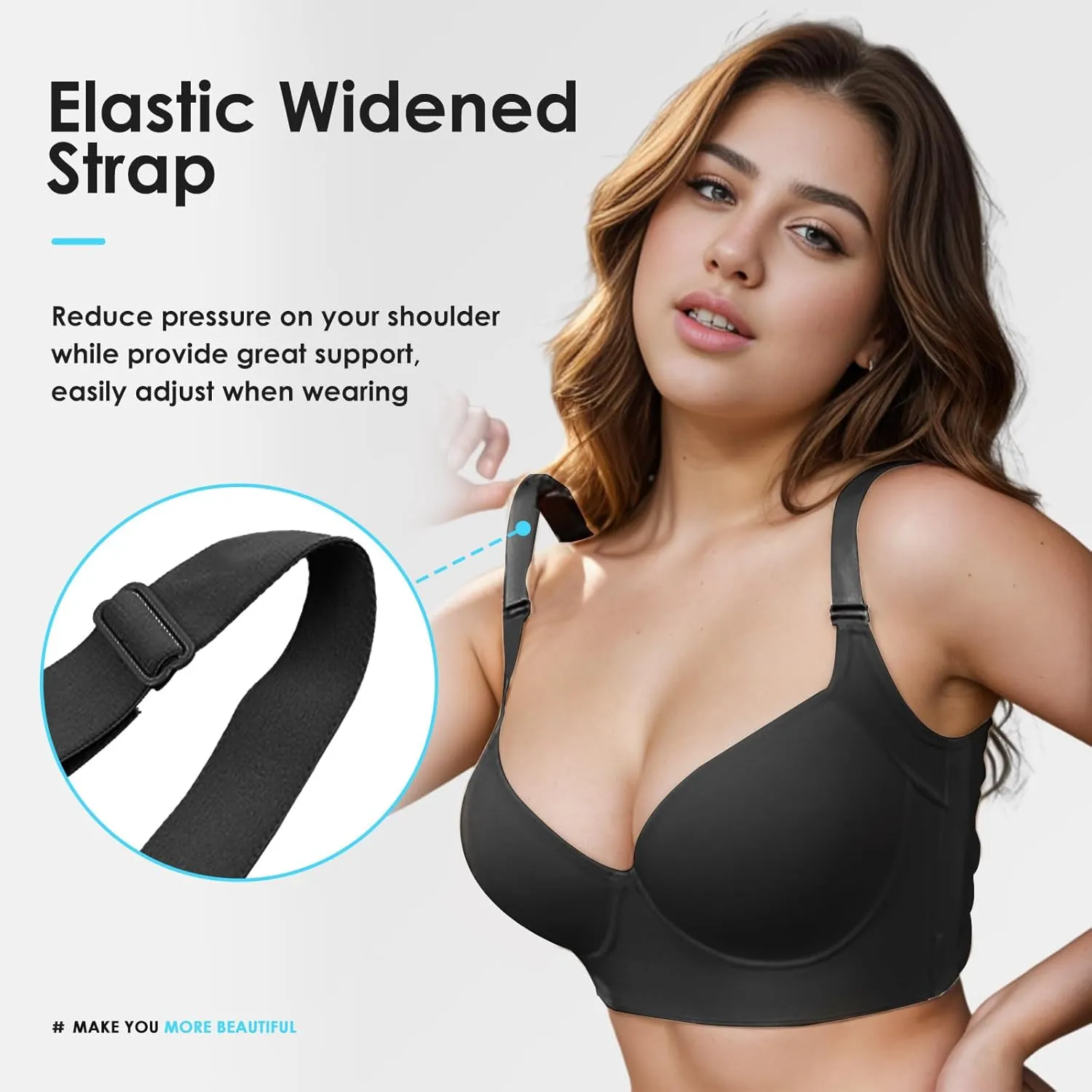 JishinGal Women's Push Up Bra Hide Back Fat Full Coverage Uplift Shapewear Bras for Women Back Fat Smoothing