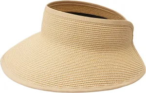 Joywant Womens Sun Visor Hats, Packable Wide Brim Ponytail Beach Hat Straw Visor Summer Beach Vacation Essentials for Womens