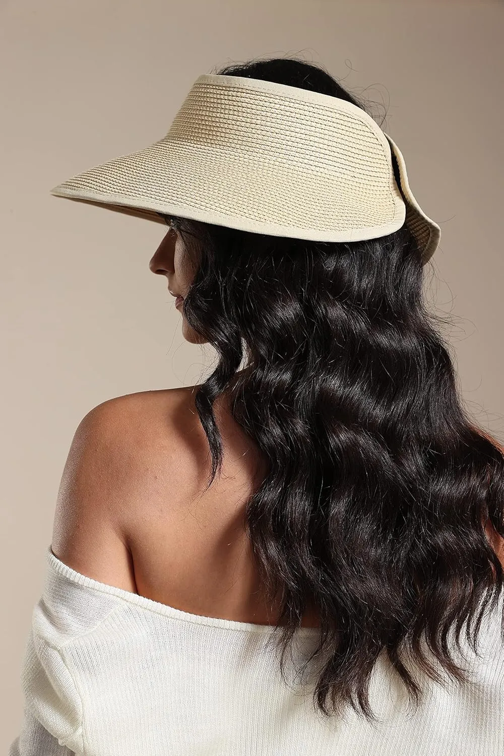 Joywant Womens Sun Visor Hats, Packable Wide Brim Ponytail Beach Hat Straw Visor Summer Beach Vacation Essentials for Womens