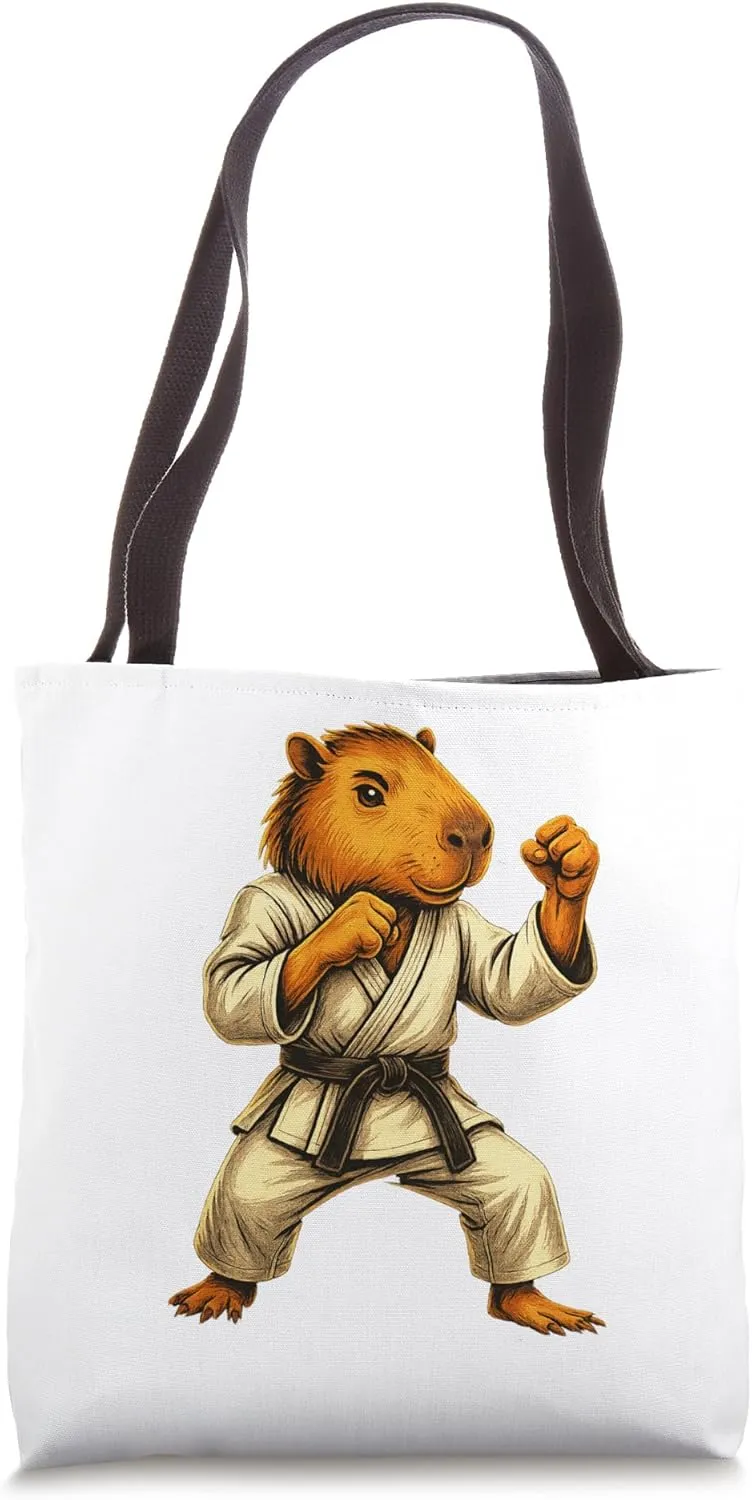 Karate Capybara Martial Arts Fighter Pose in Kimono Gi Gear Tote Bag