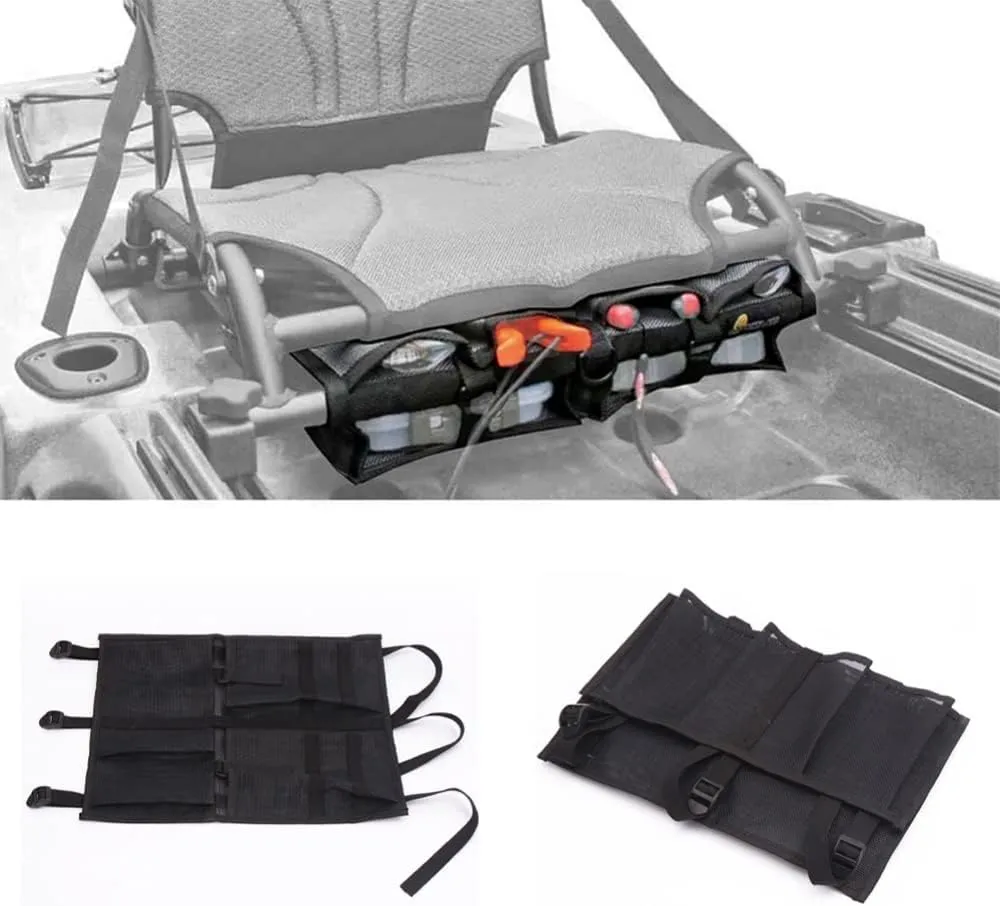 Kayak Canoe Storage Bag, Kayak Canoe Dinghy Gear Accessories, Adjustable Buckle Strap Organizer, Storage Bag Under Kayak Seat for Water Sports Black