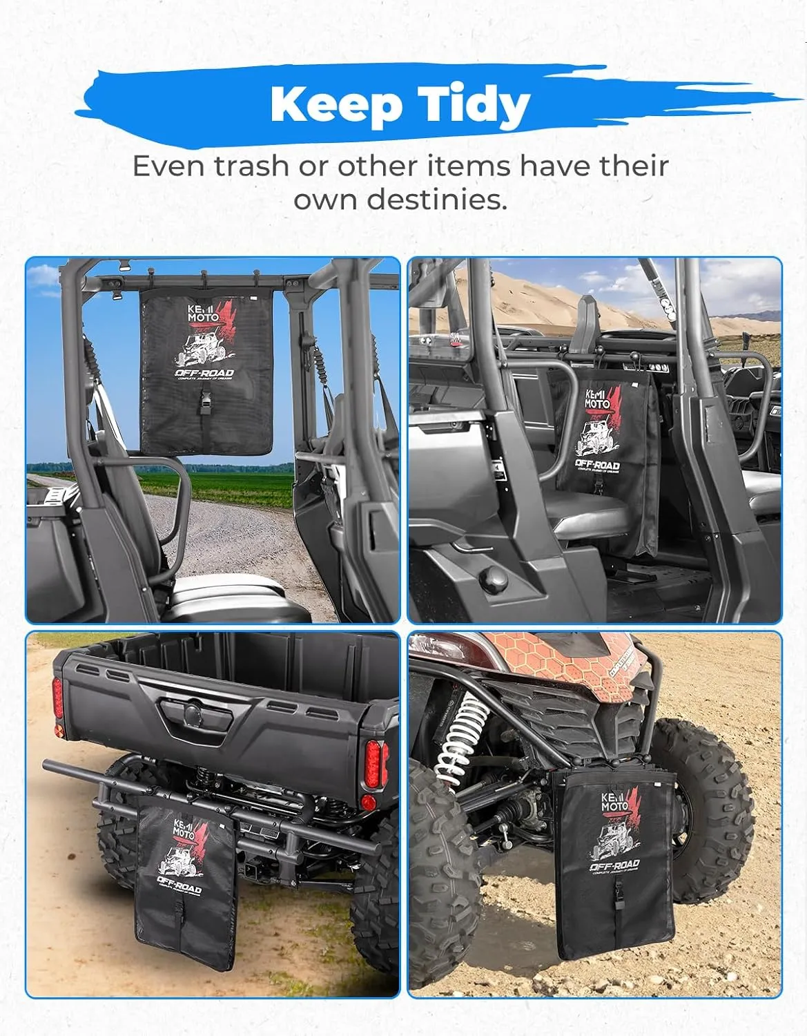 KEMIMOTO Large Trash Sack for UTV ATV, Dry-Wet Trash Bag PVC Mesh Trash Sack Universal Accessorie Compatible with Polaris RZR, Can-Am, CFMOTO, Teryx, Pioneer, Golf Cart, Off-Road-Work Print