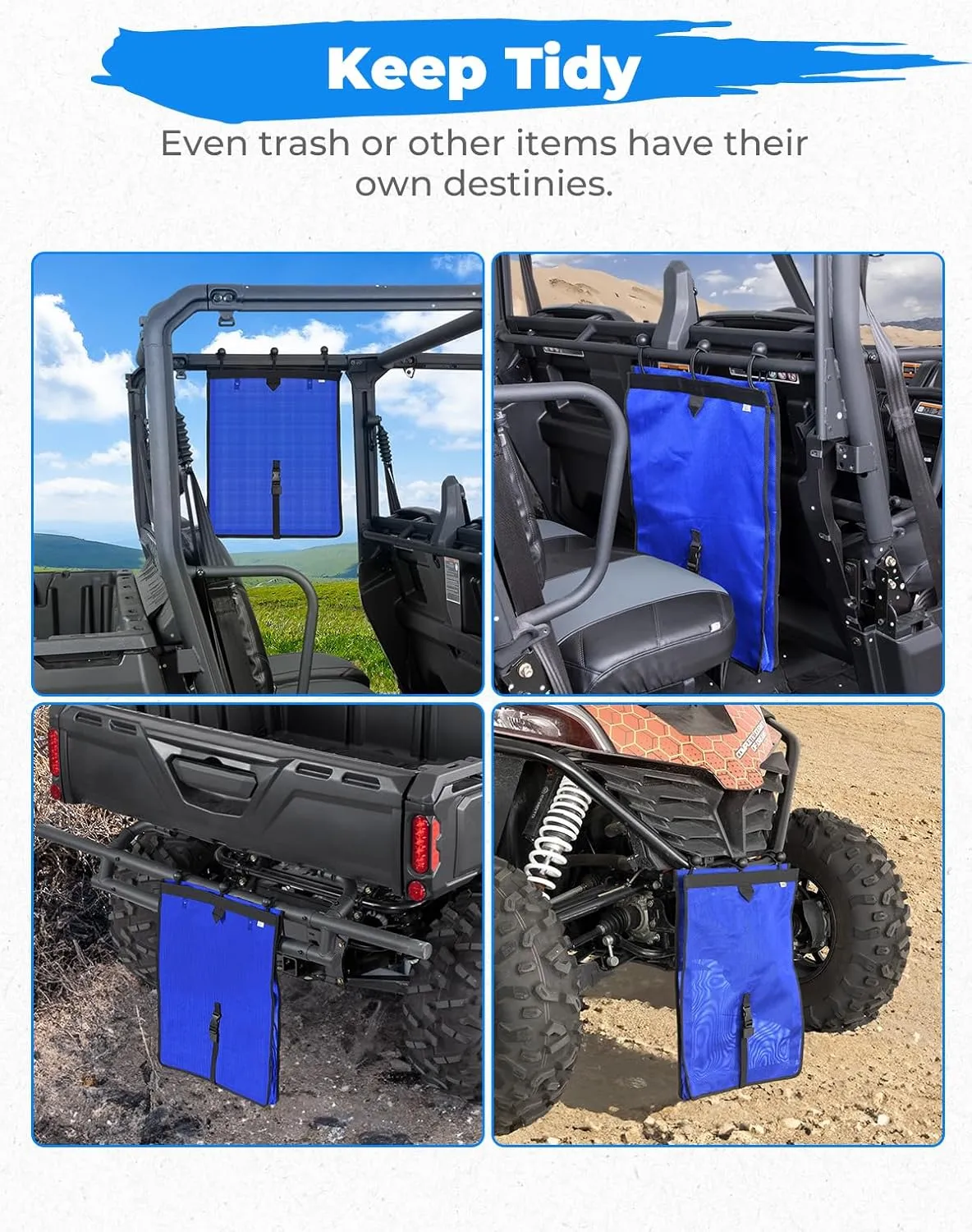 KEMIMOTO PVC Mesh Trash Bag for UTV ATV, Dry-Wet Large Trash Sack Bag Universal Accessorie Compatible with Polaris RZR, Can-Am, CFMOTO, Teryx, Pioneer, Golf Cart, Off-Road-Work (Blue)