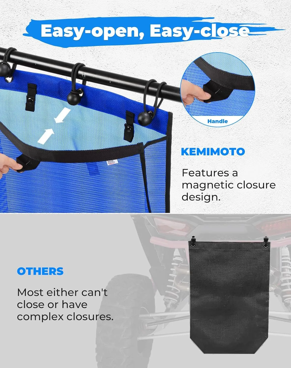 KEMIMOTO PVC Mesh Trash Bag for UTV ATV, Dry-Wet Large Trash Sack Bag Universal Accessorie Compatible with Polaris RZR, Can-Am, CFMOTO, Teryx, Pioneer, Golf Cart, Off-Road-Work (Blue)