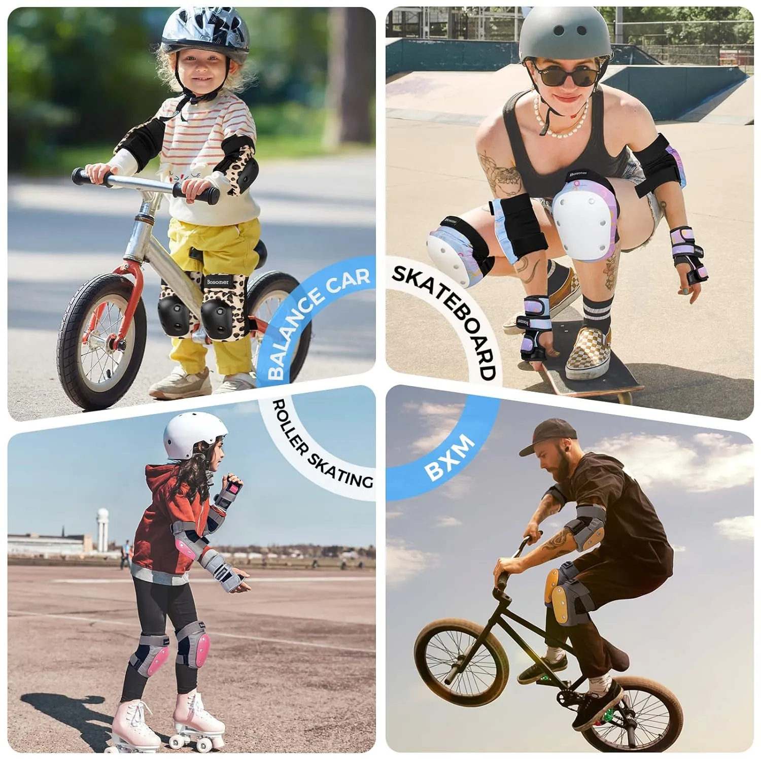 Kids/Youth/Adult Knee Pad Elbow Pads Guards Protective Gear Set for Wrist Guards Roller Skates Scooter Inline Skating Cycling Skateboard Mountain Biking Rock Climbing etc (Large)