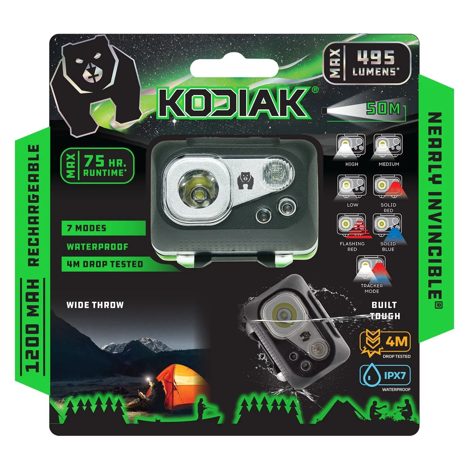 Kodiak® Rechargeable 415 Lumen Nearly Invincible Waterproof Headlamp