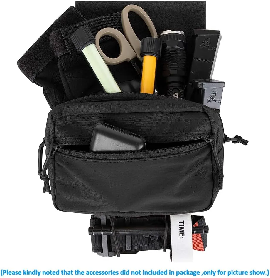 KRYDEX Tactical Drop Pouch Sub Abdominal Carrying Kit Bag Fanny Pack with Hook and Loop Panel for Tactical Vest Chest Rig (Black)
