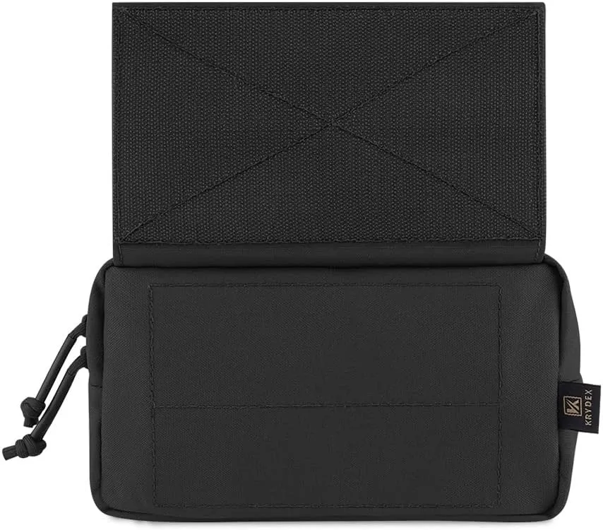 KRYDEX Tactical Drop Pouch Sub Abdominal Carrying Kit Bag Fanny Pack with Hook and Loop Panel for Tactical Vest Chest Rig (Black)
