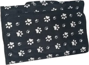 Large Hanging Toiletry Cosmetic Organizer Bag - Roll up for Storage and Travel (Black with White Paw Prints)