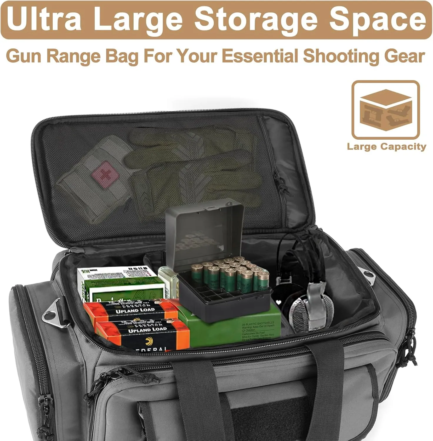 Large Range Bag -Tactical 4  Pistol Case with Lockable Zippers for Shooting Range Outdoor Hunting Revolver Bag Gun Carrying Case for pistol(GREY)