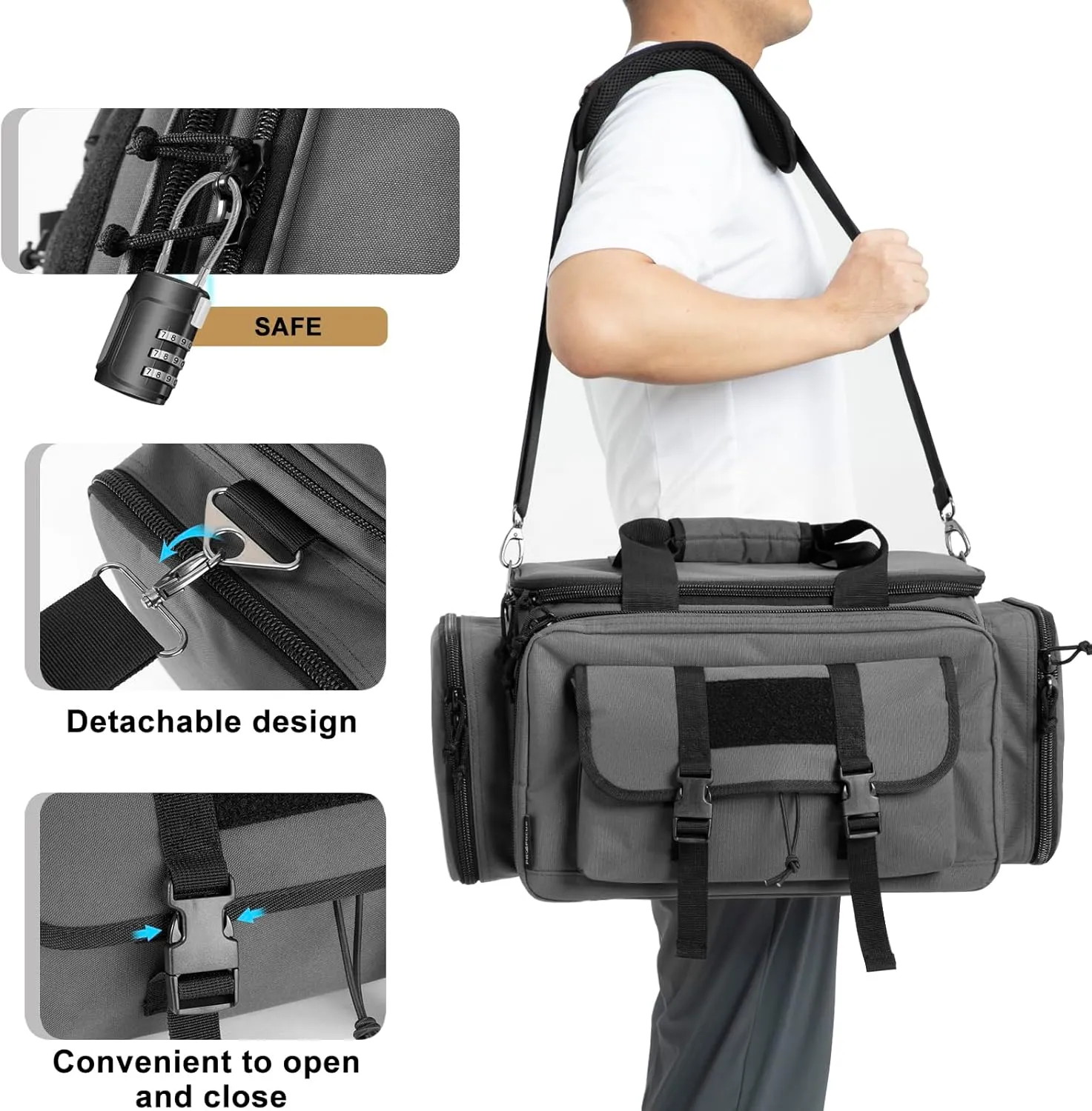 Large Range Bag -Tactical 4  Pistol Case with Lockable Zippers for Shooting Range Outdoor Hunting Revolver Bag Gun Carrying Case for pistol(GREY)