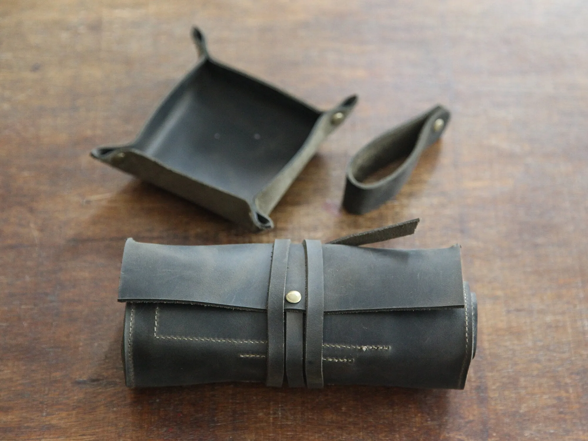 Leather Pipe Pouch for 2-Pipes, Handmade 2-Pipe Rollup Bag, Double-Pipe Rollup Pouch, Dark Green
