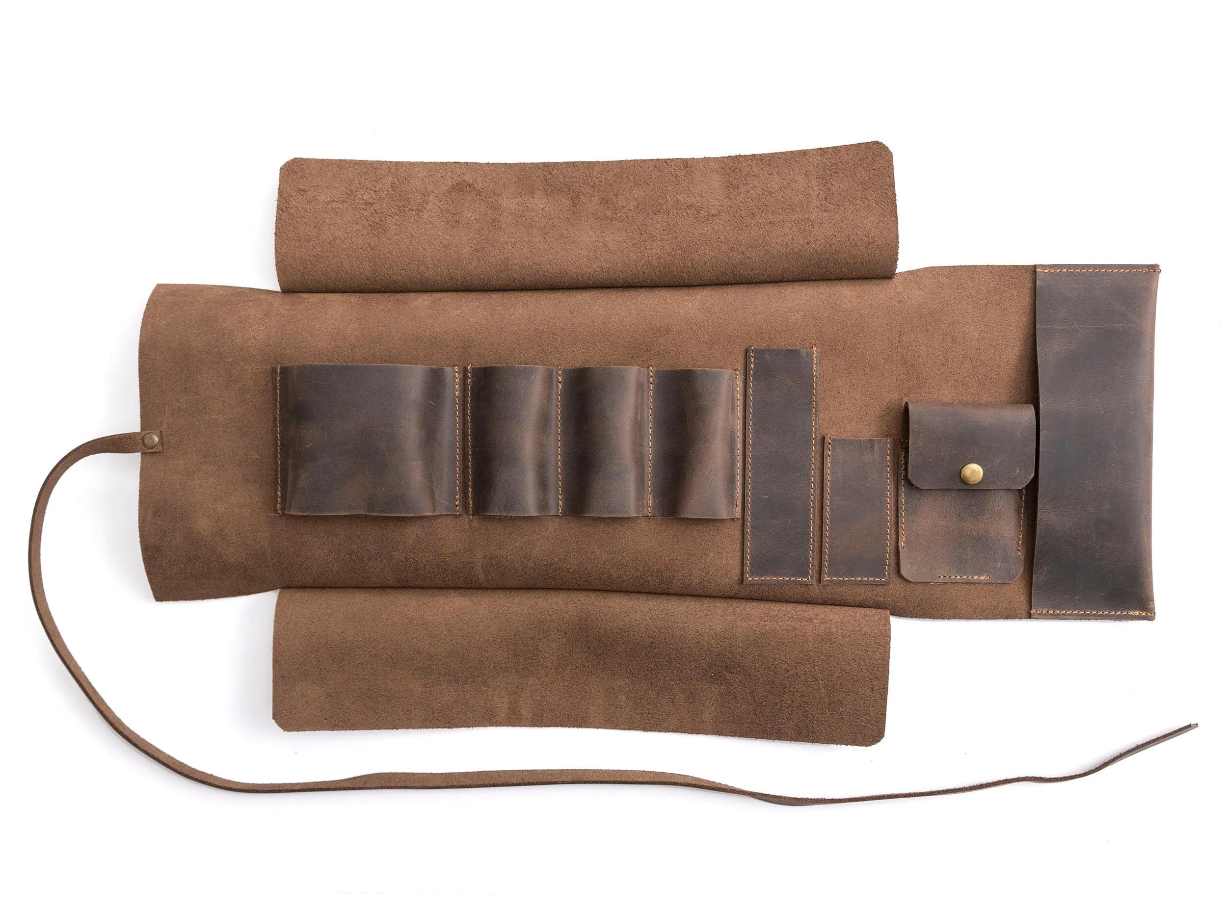 Leather Pipe Pouch for 3-Pipes, Handmade 3-Pipe Rollup Bag, The Pipe Bag, Chestnut