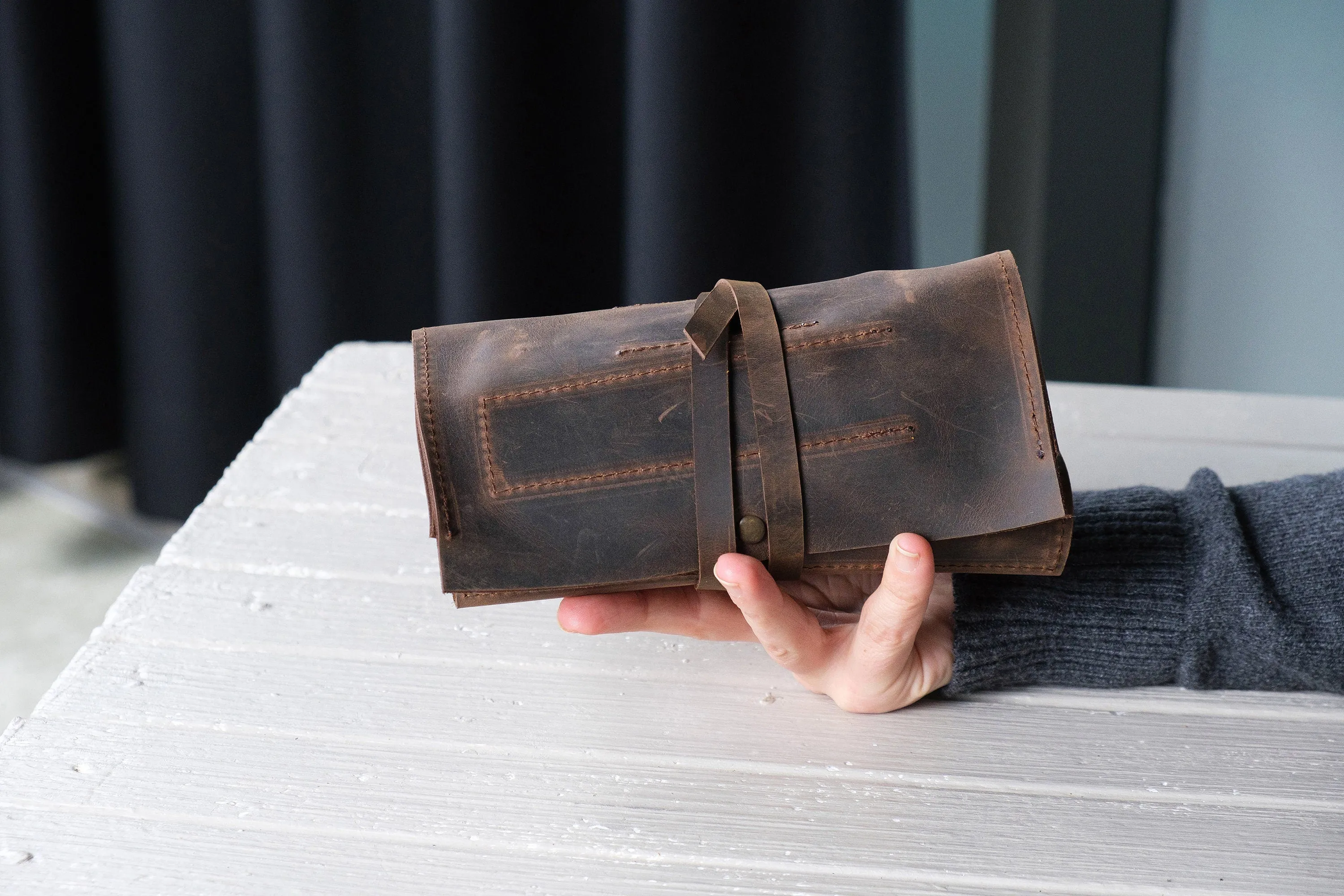 Leather Pipe Roll Set With Zipper, Handmade Pipe Pouch for 1/2/3/4-Pipes, Leather Pipe Rollup Bag Set, The Pipe Smokers Full Set Zippered
