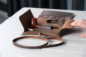 Leather Pipe Roll Set With Zipper, Handmade Pipe Pouch for 1/2/3/4-Pipes, Leather Pipe Rollup Bag Set, The Pipe Smokers Full Set Zippered
