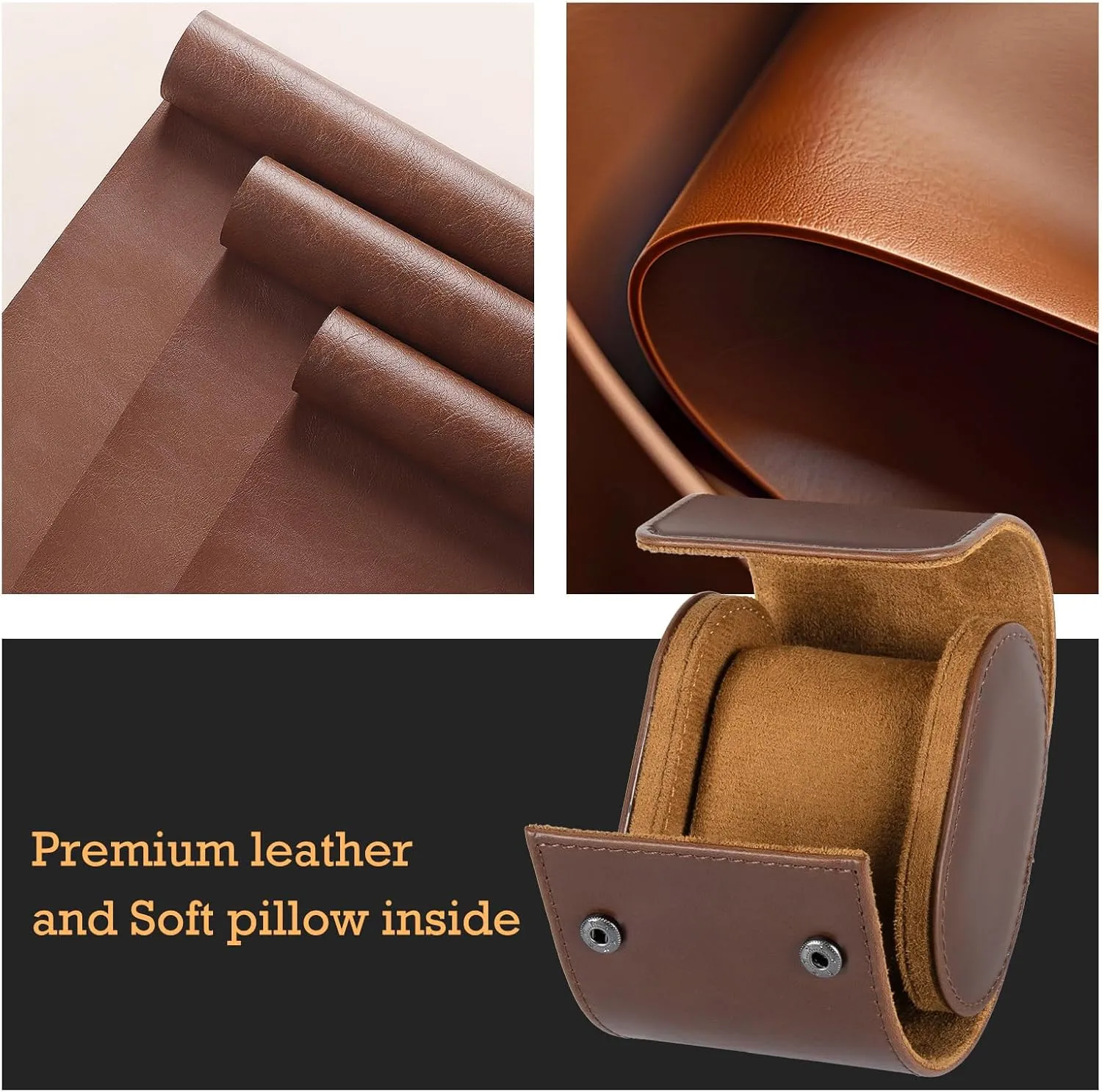 Leather Single Watch Box, Vintage Watch Roll Travel Case for Men and Women, Brown