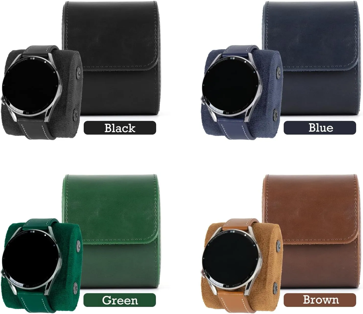 Leather Single Watch Box, Vintage Watch Roll Travel Case for Men and Women, Brown