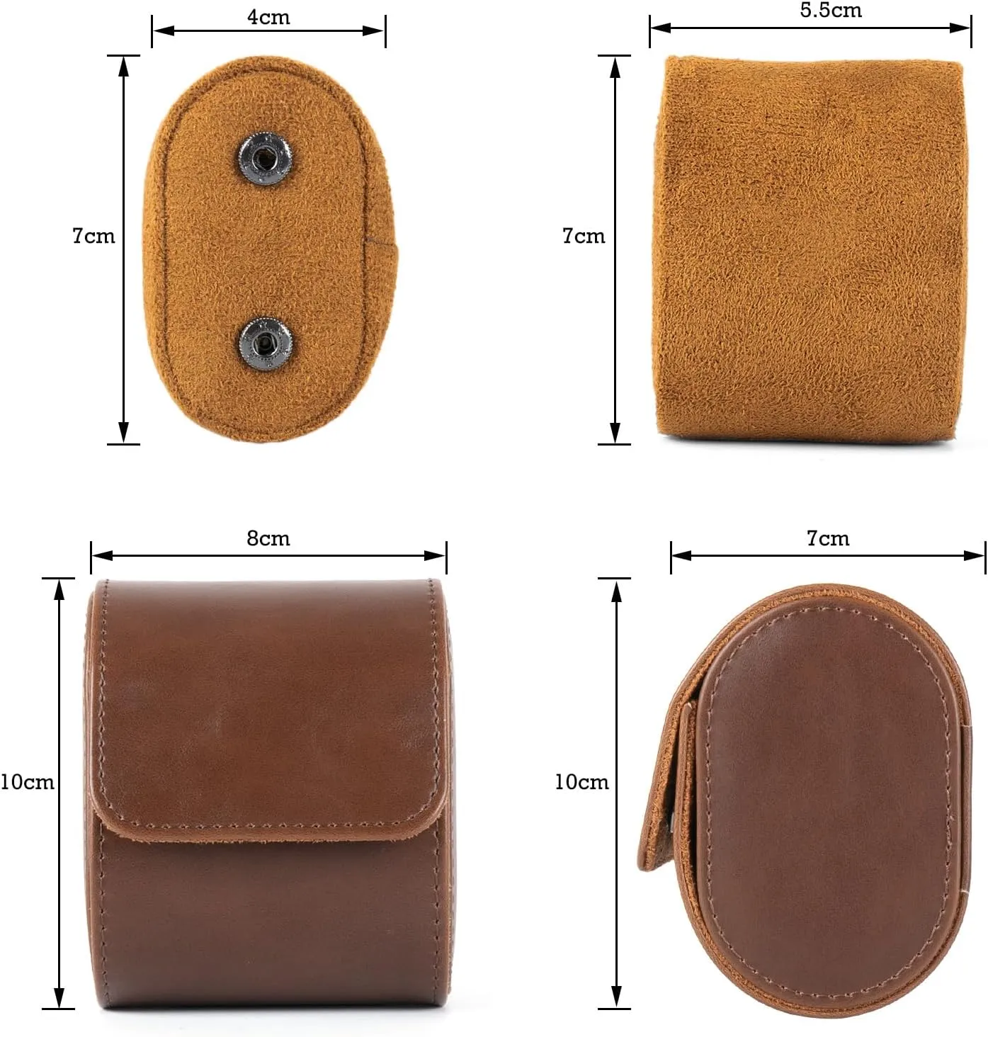 Leather Single Watch Box, Vintage Watch Roll Travel Case for Men and Women, Brown