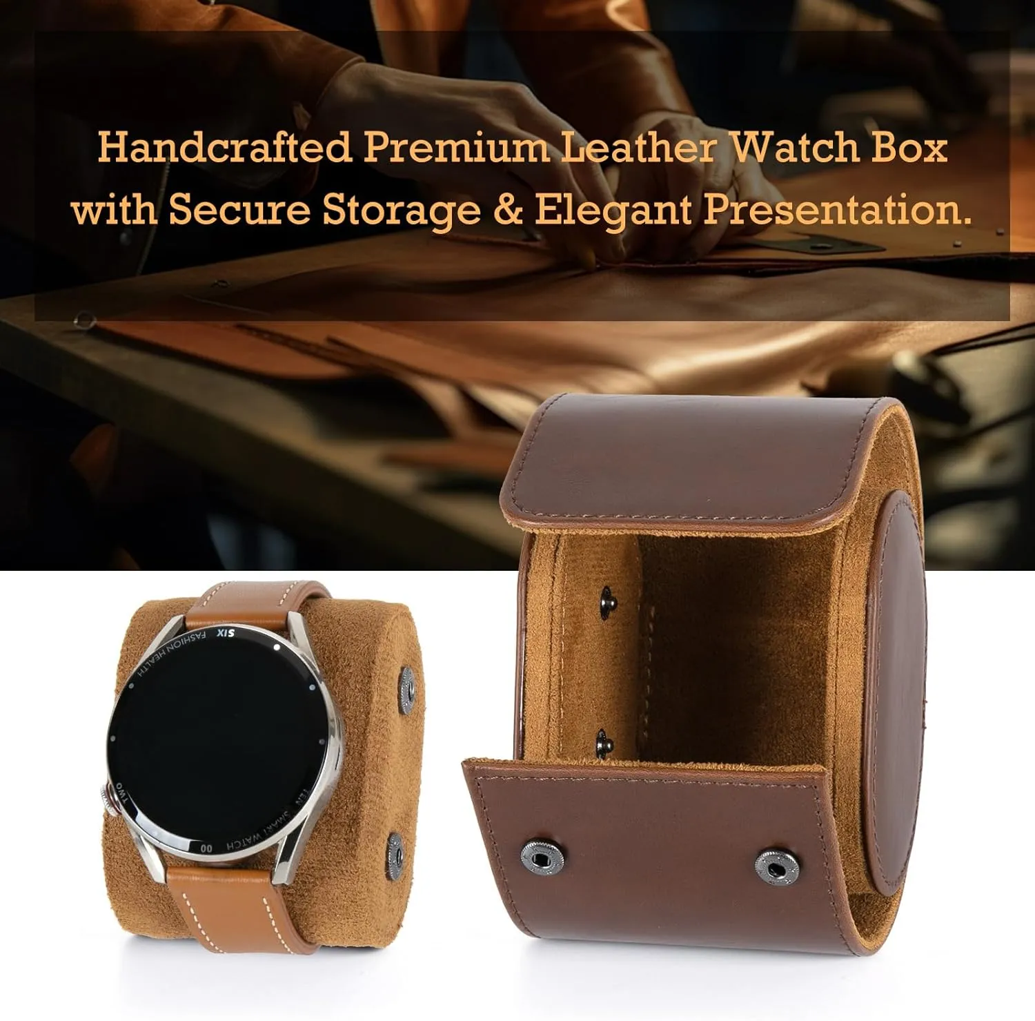 Leather Single Watch Box, Vintage Watch Roll Travel Case for Men and Women, Brown