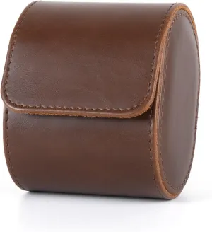 Leather Single Watch Box, Vintage Watch Roll Travel Case for Men and Women, Brown