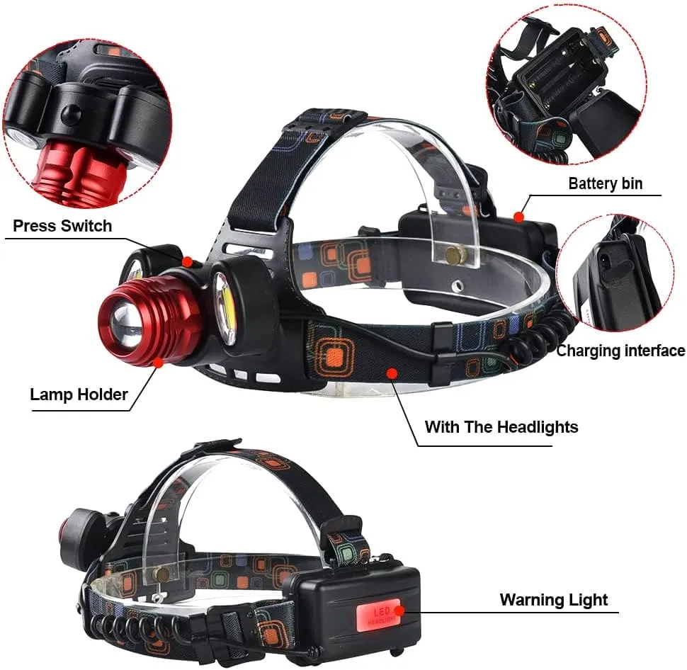 Led Head Lamp, Camping Hunting Lantern Head Torch, Long Shot Superlight, Adjustable Waterproof Headlamp Flashlight, Rechargeable Headlight Torch, Zoom Hunting Lamp Torch Light, Super Beam Head Light,