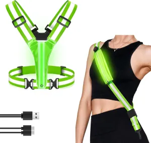 LED Reflective Running Vest with Phone Holder, 5 Colors Light Up Running Vest Rechargeable Running Lights for Runners High Visibility Reflective Running Gear, Adjustable for Men and Women