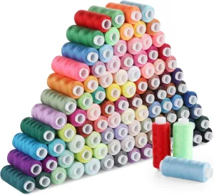 Lemonfilter Sewing Thread Set 100 Color 250 Yards Each Spool Polyester Thread Kit with 10 Sewing Needles, 2 Needle Threader, Yarn Scissors, Stripper and Pearl Needle for Hand or Machine Sewing
