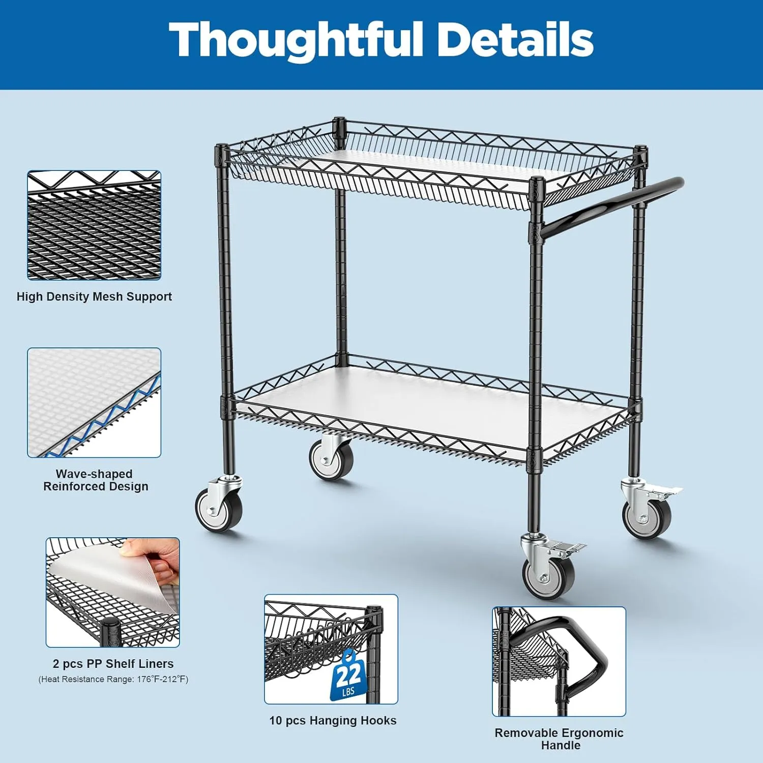 Leteuke Utility Tool Carts with Wheels, 900LBS Capacity Heavy Rolling Cart with Hand, Outdoor Grill Table Stand for Blackstone Griddle, Ninja Grill, Pizza Oven Table, BBQ, Kitchen-Black