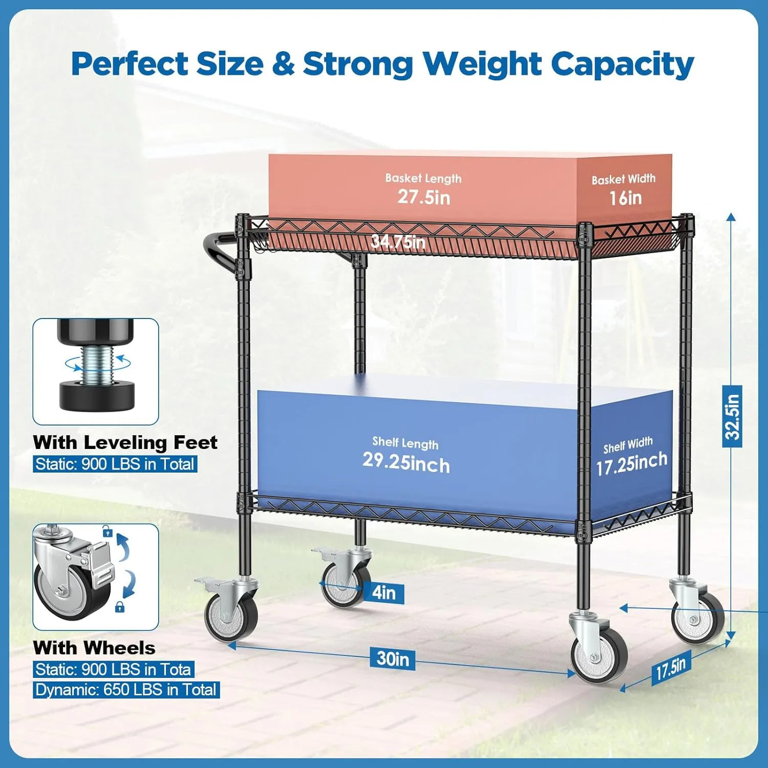 Leteuke Utility Tool Carts with Wheels, 900LBS Capacity Heavy Rolling Cart with Hand, Outdoor Grill Table Stand for Blackstone Griddle, Ninja Grill, Pizza Oven Table, BBQ, Kitchen-Black