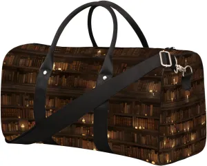 Library Retro Art Travel Duffel Bag for Women Men Small Sport Gym Bag Waterproof Weekender Overnight Lightweight Carry on Foldable Gym Bag for Training Swim Yoga Traveling Handbag