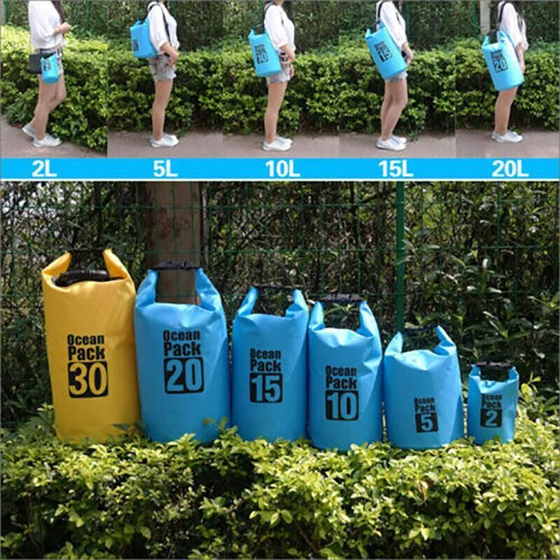Light Blue Waterproof Bag Dry Sack Fishing Camping Canoeing Outdoor 2/5/10/15/20/30 L