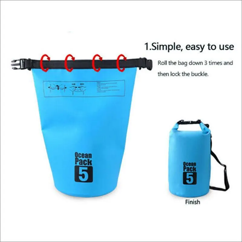 Light Blue Waterproof Bag Dry Sack Fishing Camping Canoeing Outdoor 2/5/10/15/20/30 L