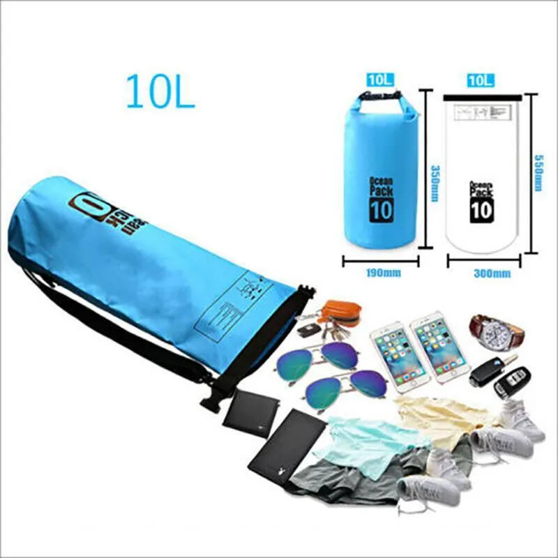 Light Blue Waterproof Bag Dry Sack Fishing Camping Canoeing Outdoor 2/5/10/15/20/30 L