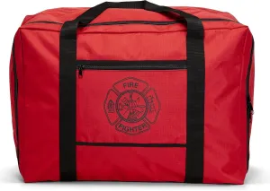 LINE2design Firefighter Premium Turnout Gear Bag with Front Pocket & Maltese Cross logo - Water Resistant Outer Fabric Bag for First Responder- Red