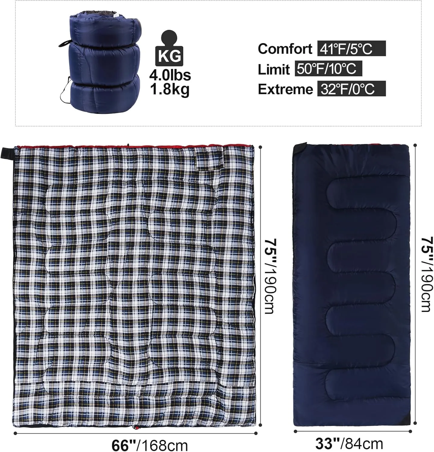 Lineslife Cotton Flannel Sleeping Bag for Camping