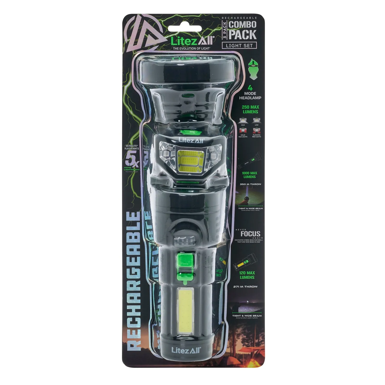 LitezAll Rechargeable Flashlight and Headlamp Combo Pack