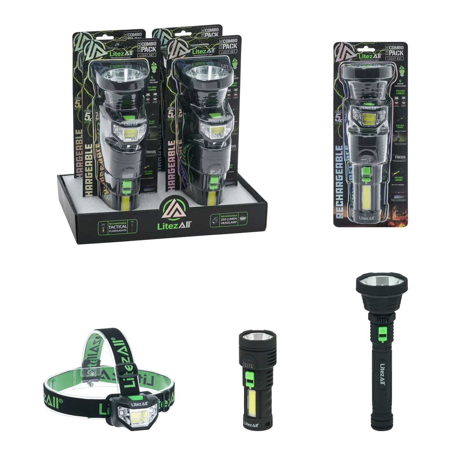 LitezAll Rechargeable Flashlight and Headlamp Combo Pack
