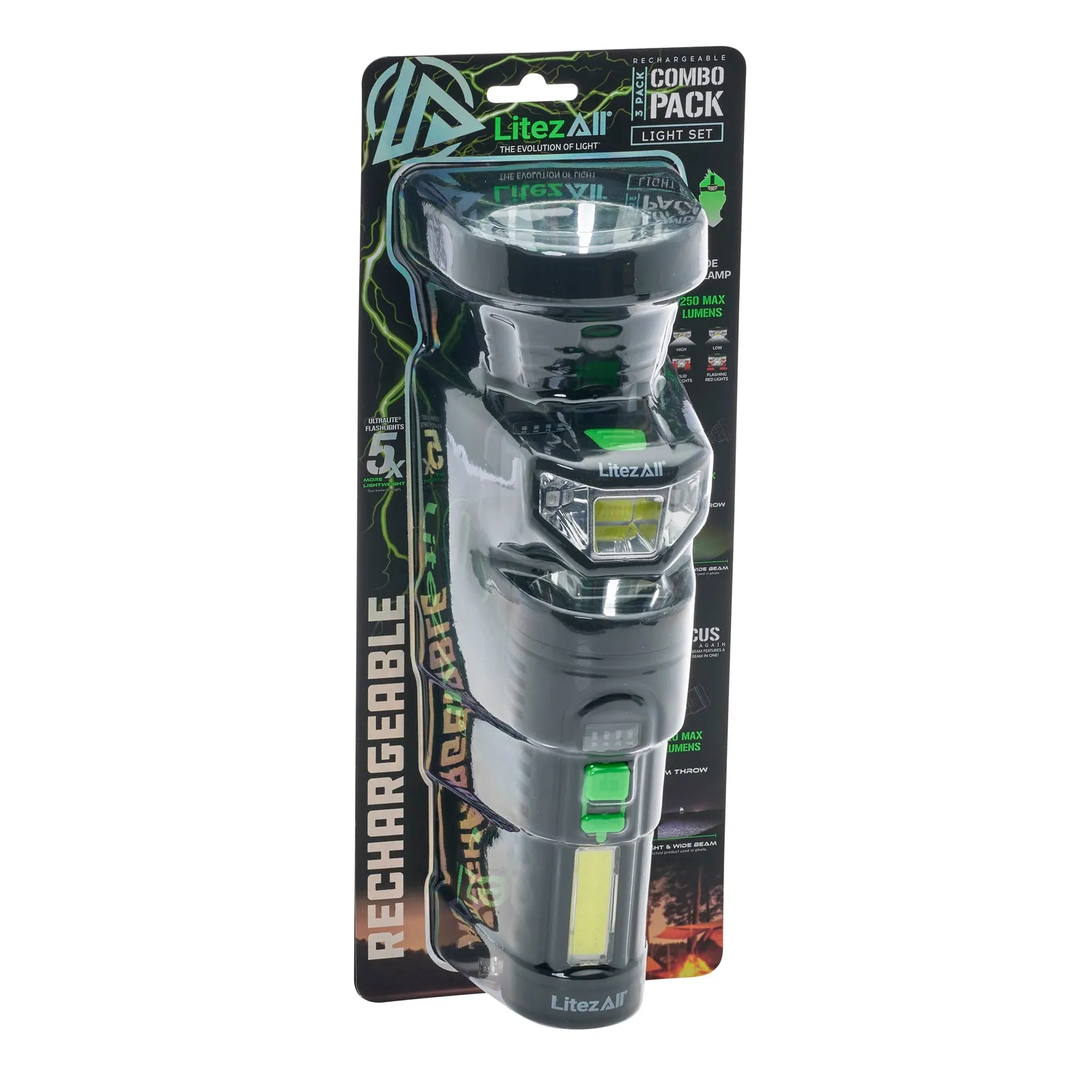 LitezAll Rechargeable Flashlight and Headlamp Combo Pack